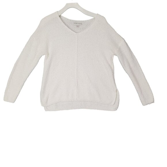 KNOX ROSE Womens Sweater SZ M Slouchy V-Neck‎ Pullover Long Sleeves Knit White - Picture 1 of 7